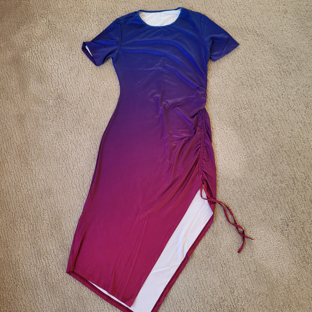 Women’s Short Sleeve Side Split Ruched Bodycon Midi Dress–Gokatosau–Size XL-NWT - Picture 2 of 10